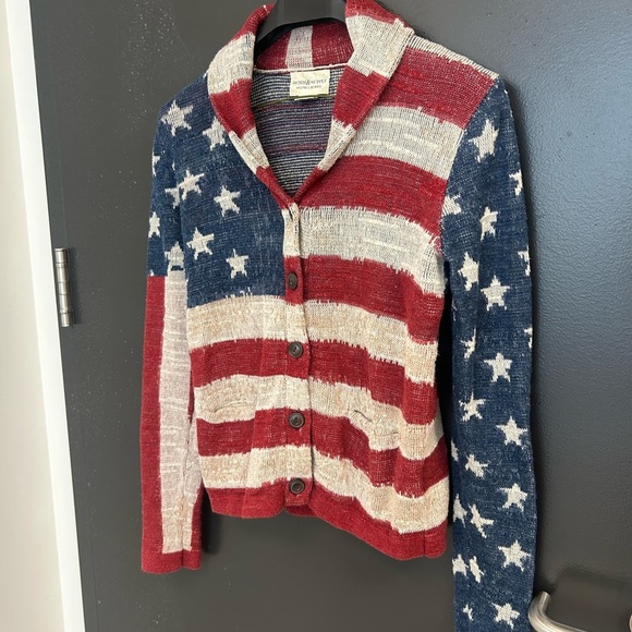 Ralph Lauren Denim & Supply M Vint Y2K rare sought after American Flag cardigan - Picture 2 of 11